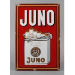 Emailschild Juno Zigaretten 1930er Jahre, Werbeschild der Firma Josetti, ungemarkt,