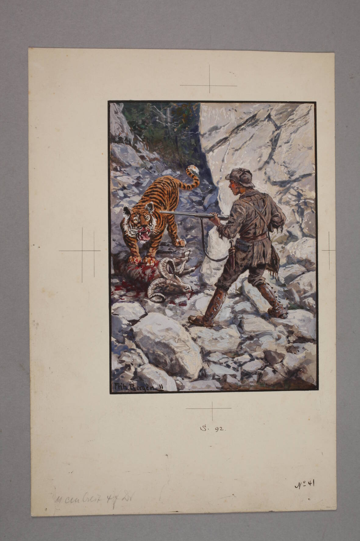 Fritz Bergen, Illustrationszeichnung Jäger im Kampf gegen einen Tiger um einen erlegten Widder in - Image 2 of 5