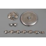 Evald Nielsen Schmuckset mit Mondsteinen 1910 bis 1920, Silber gestempelt 925 bzw. Sterlingsilber