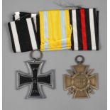 Zwei Auszeichnungen 1. Weltkrieg Eisernes Kreuz 1914 2. Klasse mit Bandstück, Frontkämpferkreuz
