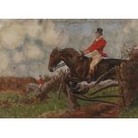 Edward Frank Gillet, Beim Reitsport älterer Jockey mit seinem Pferd beim Durchbrechen eines Zauns,