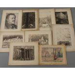 Walther Gasch, Konvolut Zeichnungen neun Arbeiten, zeigt meist Schauplätze des 1. Weltkriegs wie