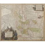 Johann Baptista Homann, Karte Persien links unten prachtvolle, vielfigürliche Kartusche und hierin