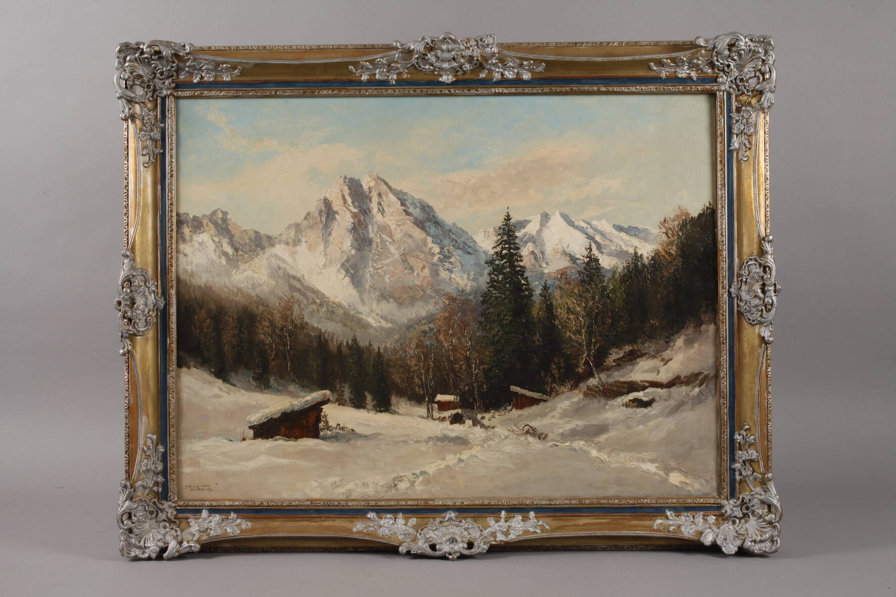 Hans Otto Kraus, Winter bei Mittenwald Blick auf eine tief verschneite Hochgebirgslandschaft mit - Image 2 of 5