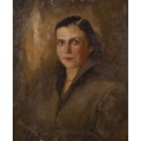 Arthur Wirth, "Toni" Bildnis einer den Betrachter anblickenden Frau, gekleidet in eine braune