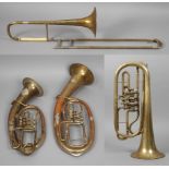 Konvolut Blechblasinstrumente 19./ 20. Jh., dabei Posaune, gemarkt Miraphone Memmingen, Tenorhorn,