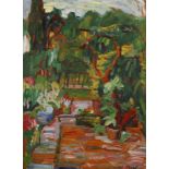 Albert Ernst, Gartenstück sommerlicher Blick in einen blühenden Garten, pastose Malerei in