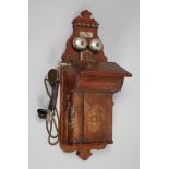 Wandtelefon Dänemark um 1910, gemarkt Jydsk Telefon Aktieselskab, Nussbaum und