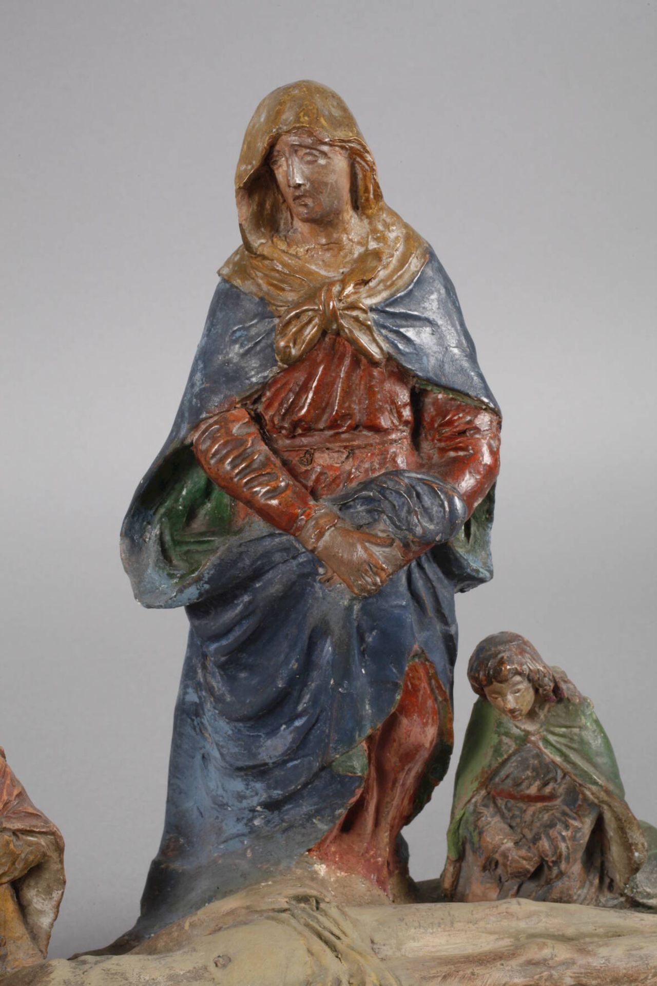 Pieta 20. Jh., ungemarkt, Terrakotta farbig gefasst, vollplastische Darstellung der Beweinung - Bild 2 aus 5