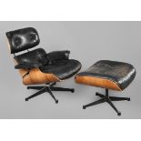 Vitra Lounge Chair mit Ottomane Entwurf Charles & Ray Eames 1956, Ausführung Vitra, 1970er Jahre,