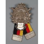 Mitgliedsabzeichen Landeskriegerverband Reuß jüngere Linie, um 1900, für 25 Jahre, Buntmetall mit