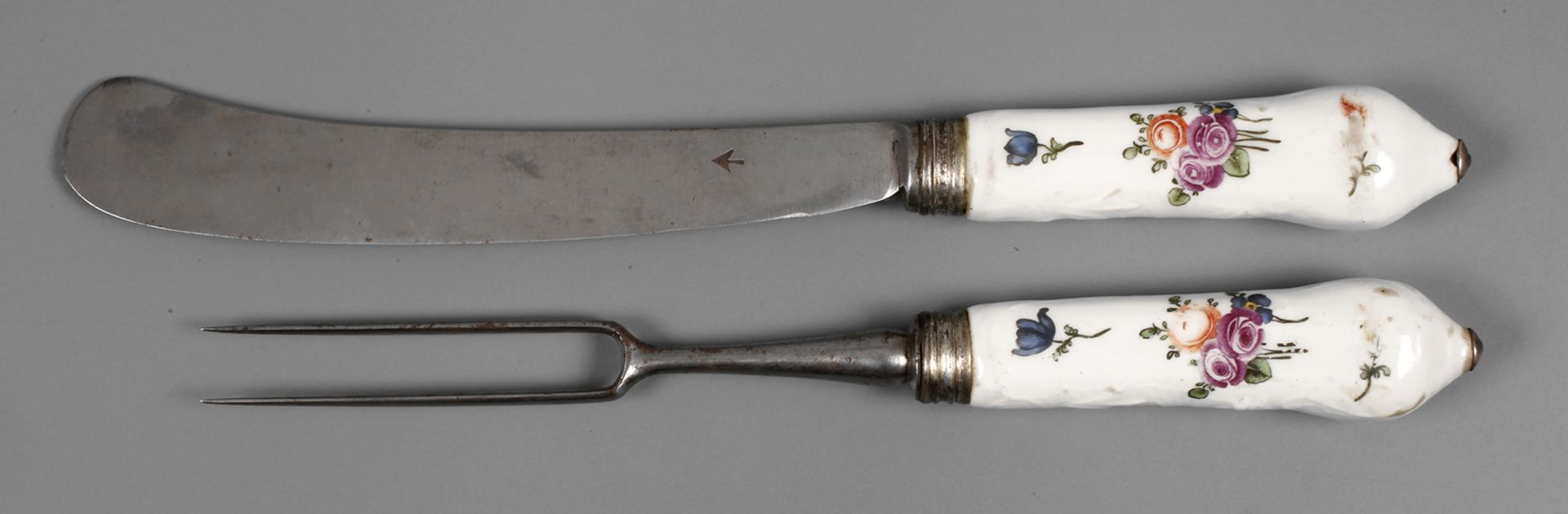 Meissen Messer und Fleischgabel mit Blumenmalerei