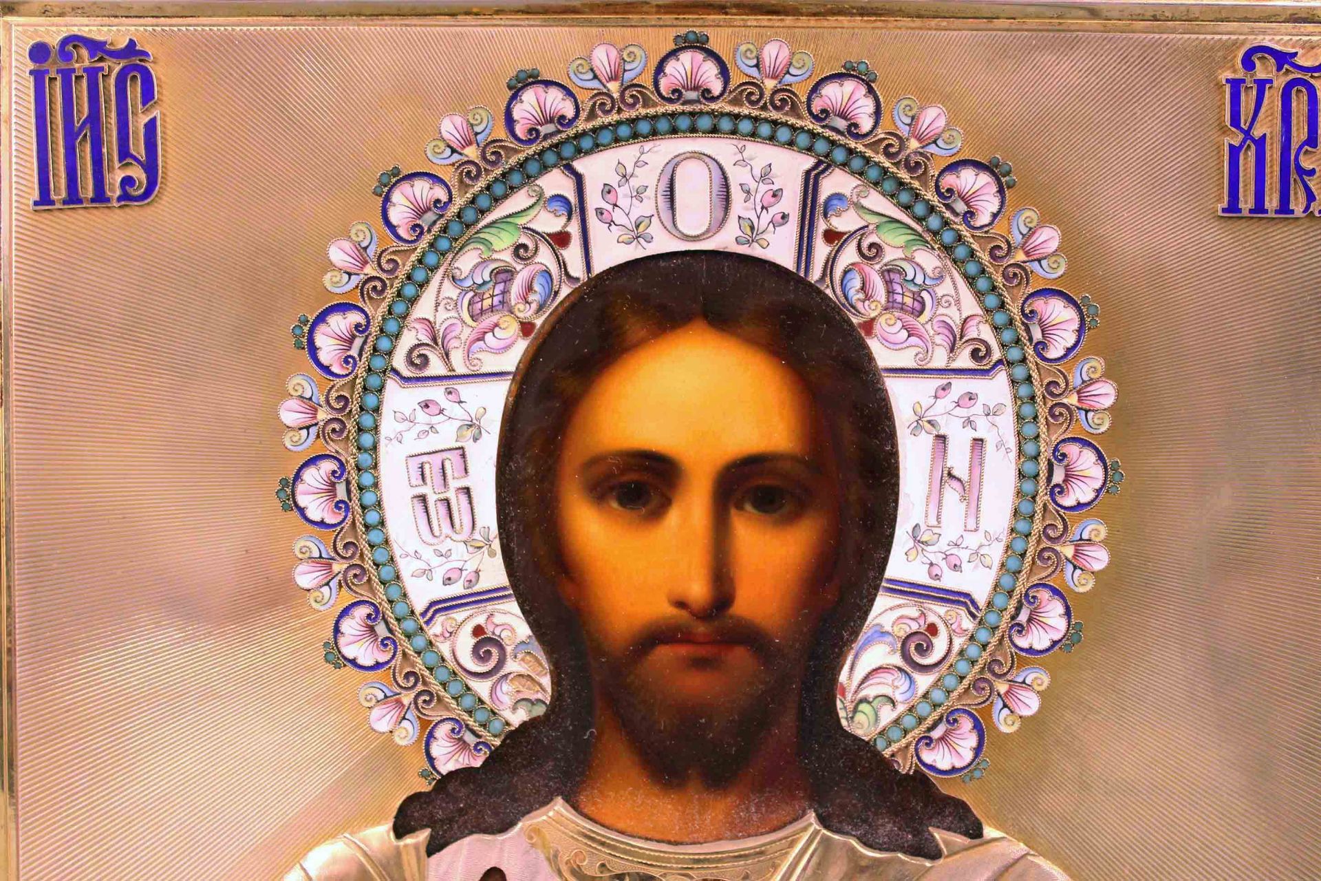 Icon Russia. Christ Pantokrator. Silver and enamel oklad, gilded. - Bild 8 aus 13