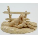 Ivory around 1900. Mother dachshund with 2 puppies. Probably Erbach.