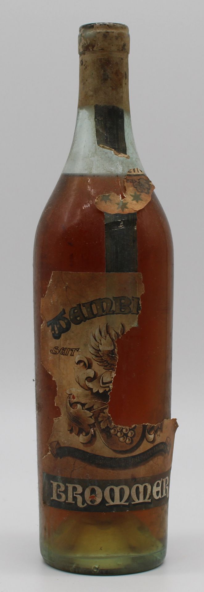 Brandy Brommer, bottle of pre-war glass, mouth-blown, 0.7 l.