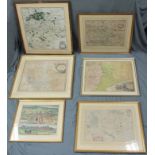 6 maps. Copper engravings. Old colored. Prints.