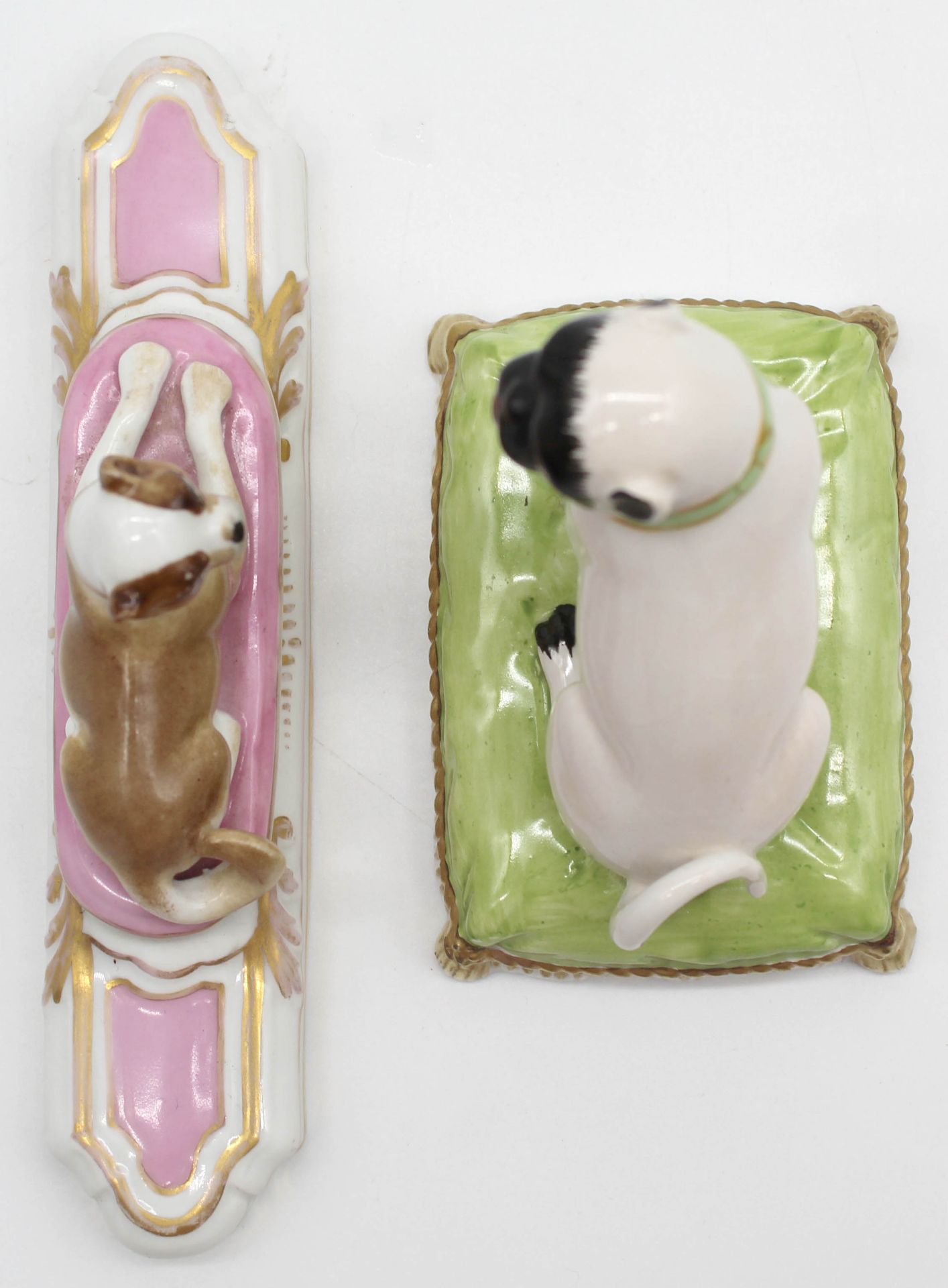 Porcelain. 2 figures. Pug? No brand found. - Image 5 of 8