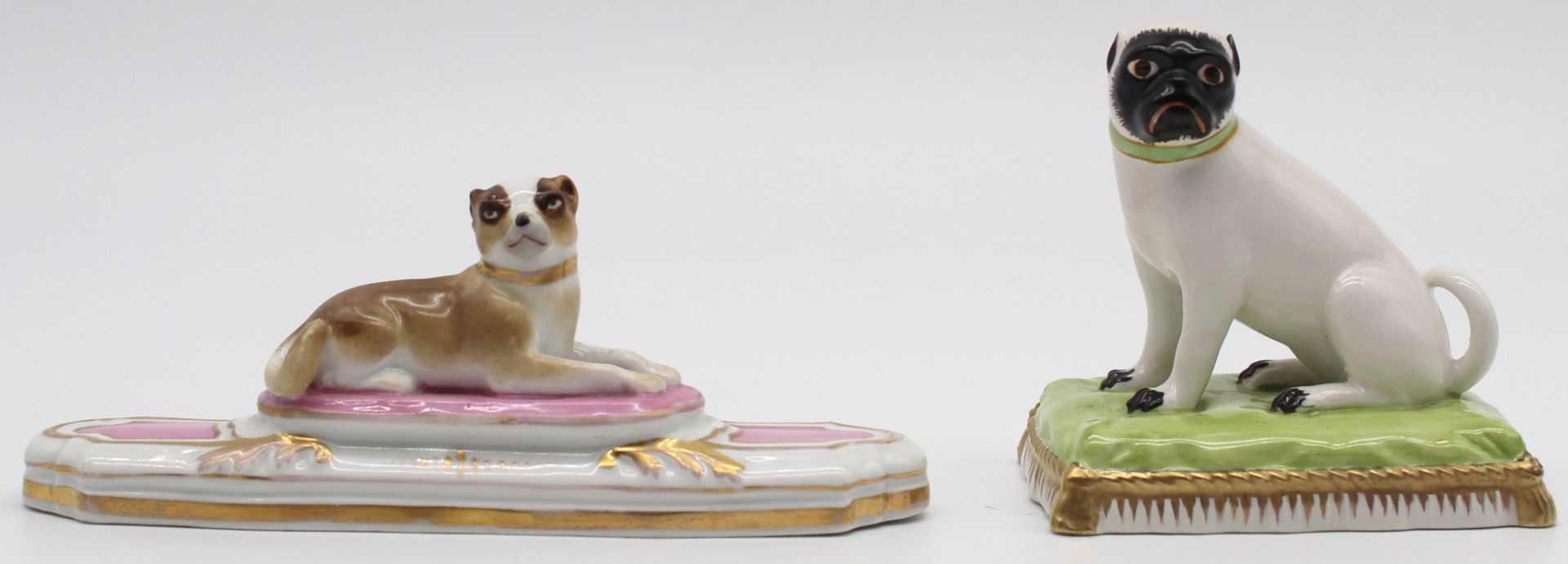 Porcelain. 2 figures. Pug? No brand found.