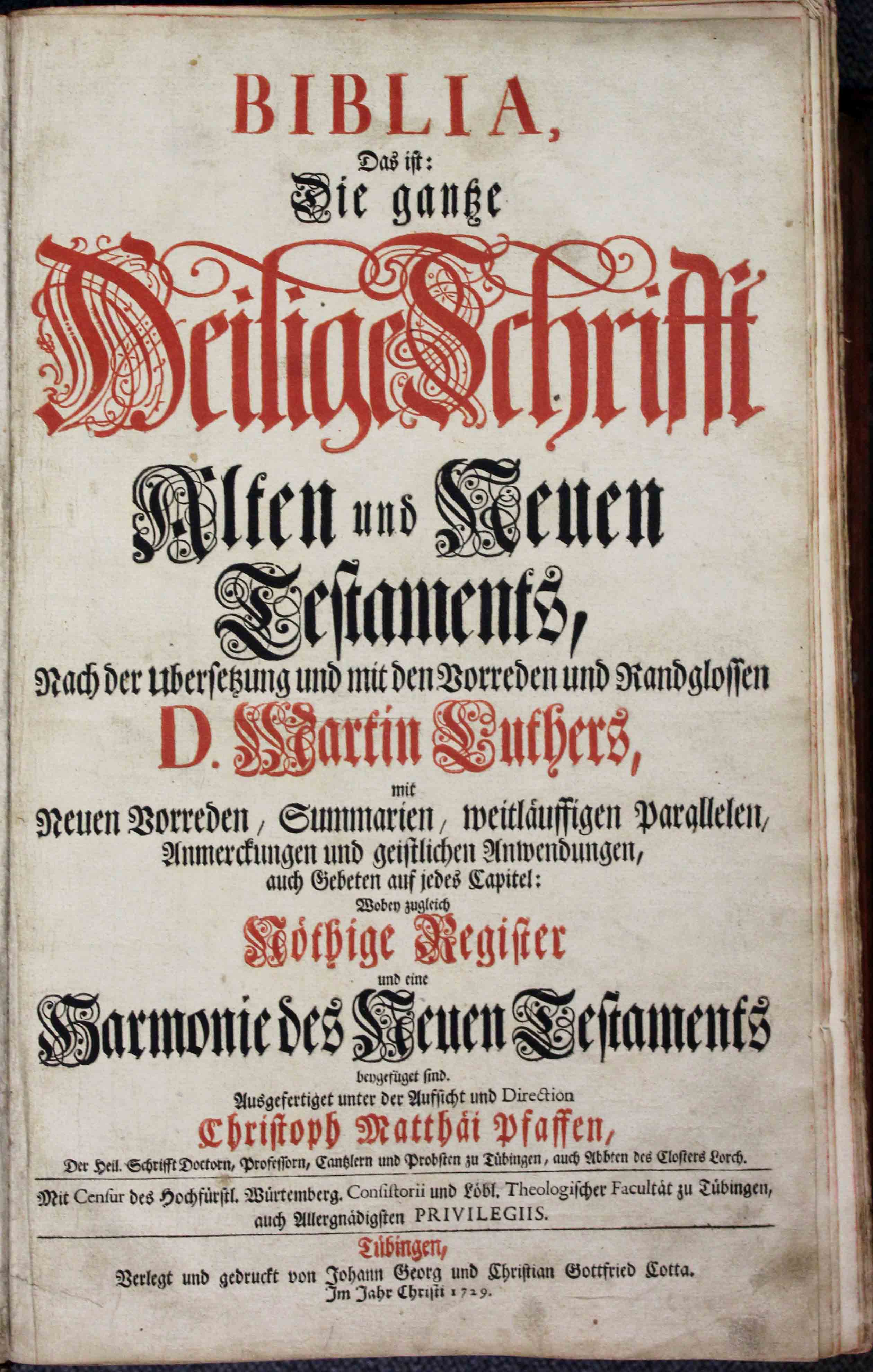 Luther Bibel. Tübingen, 1729. Publisher: Christoph Matthäus Pfaff. - Image 7 of 22