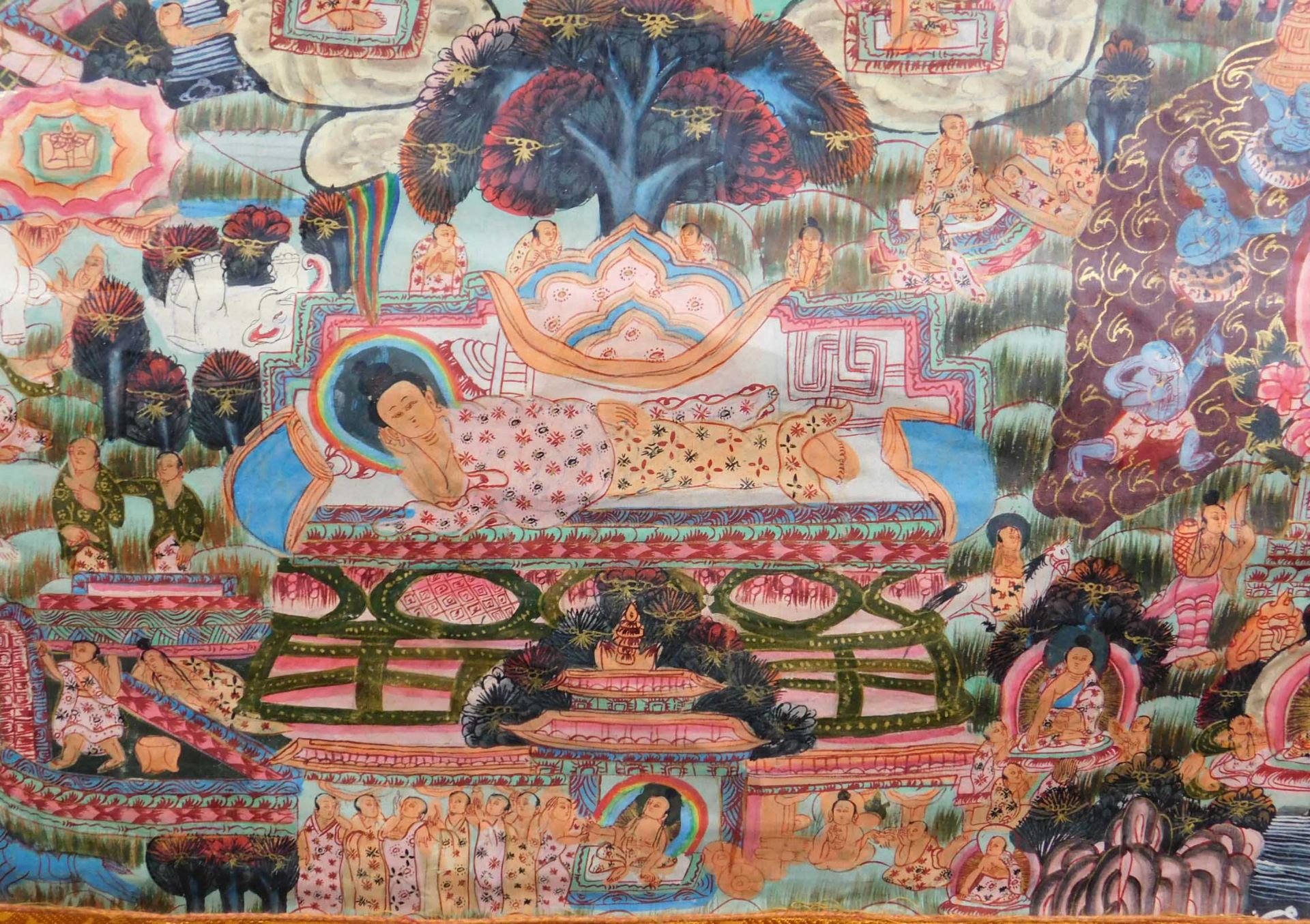 Tibetan thangka Shakyamuni. Hand painted. Old. - Bild 13 aus 14