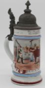 Jug with tin lid and lithophane bottom. Souvenir of Hamburg 1897.