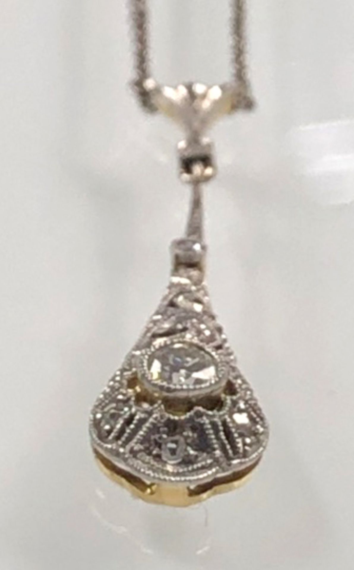 585 gold necklace. With old cut diamond. Approximately 0.1 carat. - Image 3 of 8