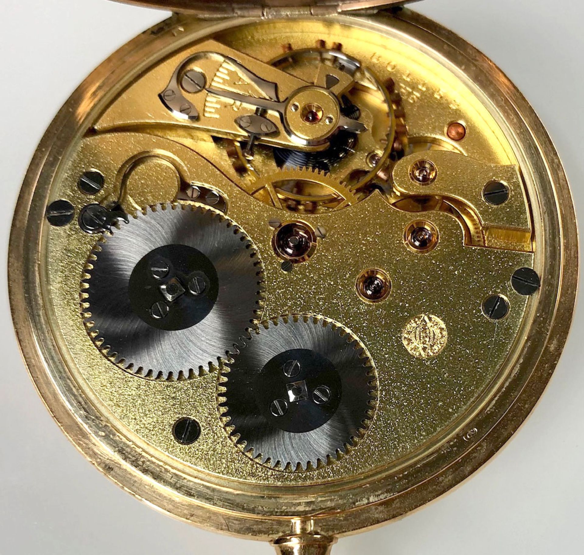 Pocket watch Schaffhausen. 3 lids yellow gold 14 K. - Image 13 of 15