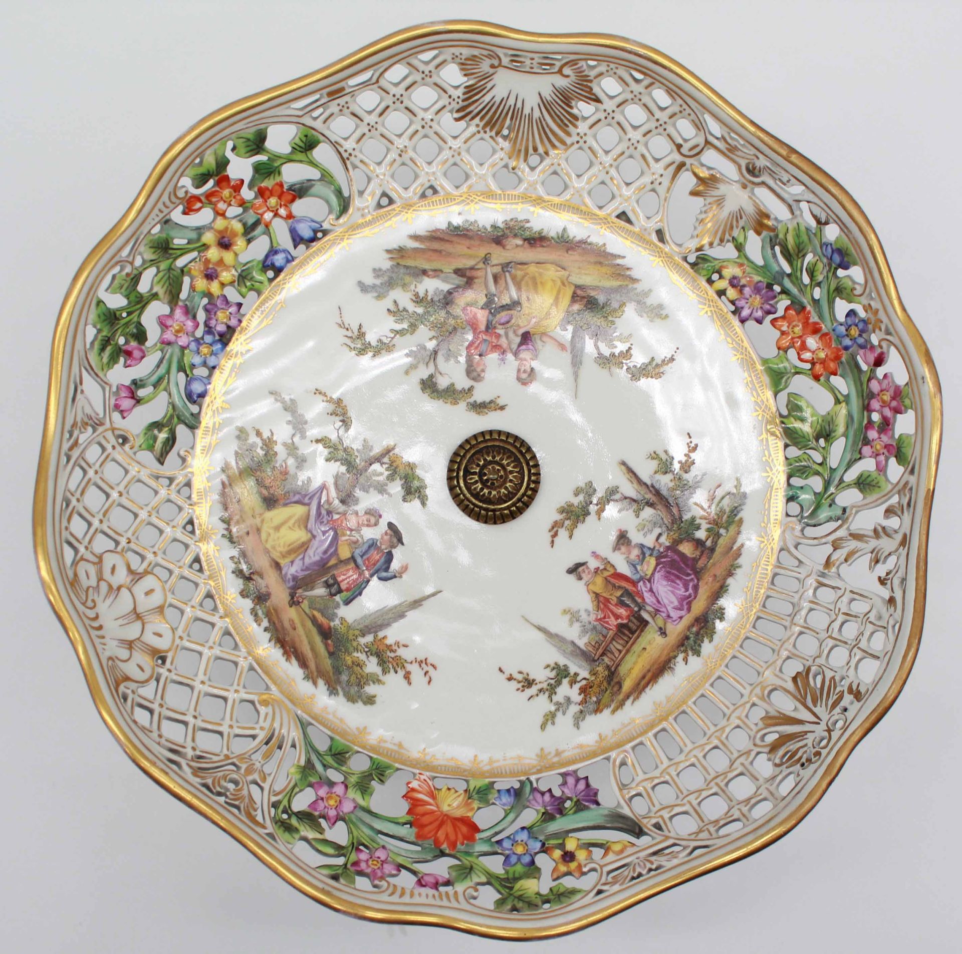 Meissen breakthrough bowl. Watteau painting. Knaufzeit 1815 - 1924. - Image 13 of 15