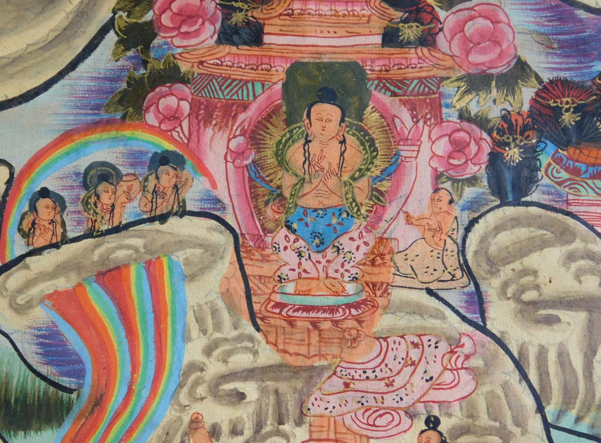 Tibetan thangka Shakyamuni. Hand painted. Old. - Image 9 of 14