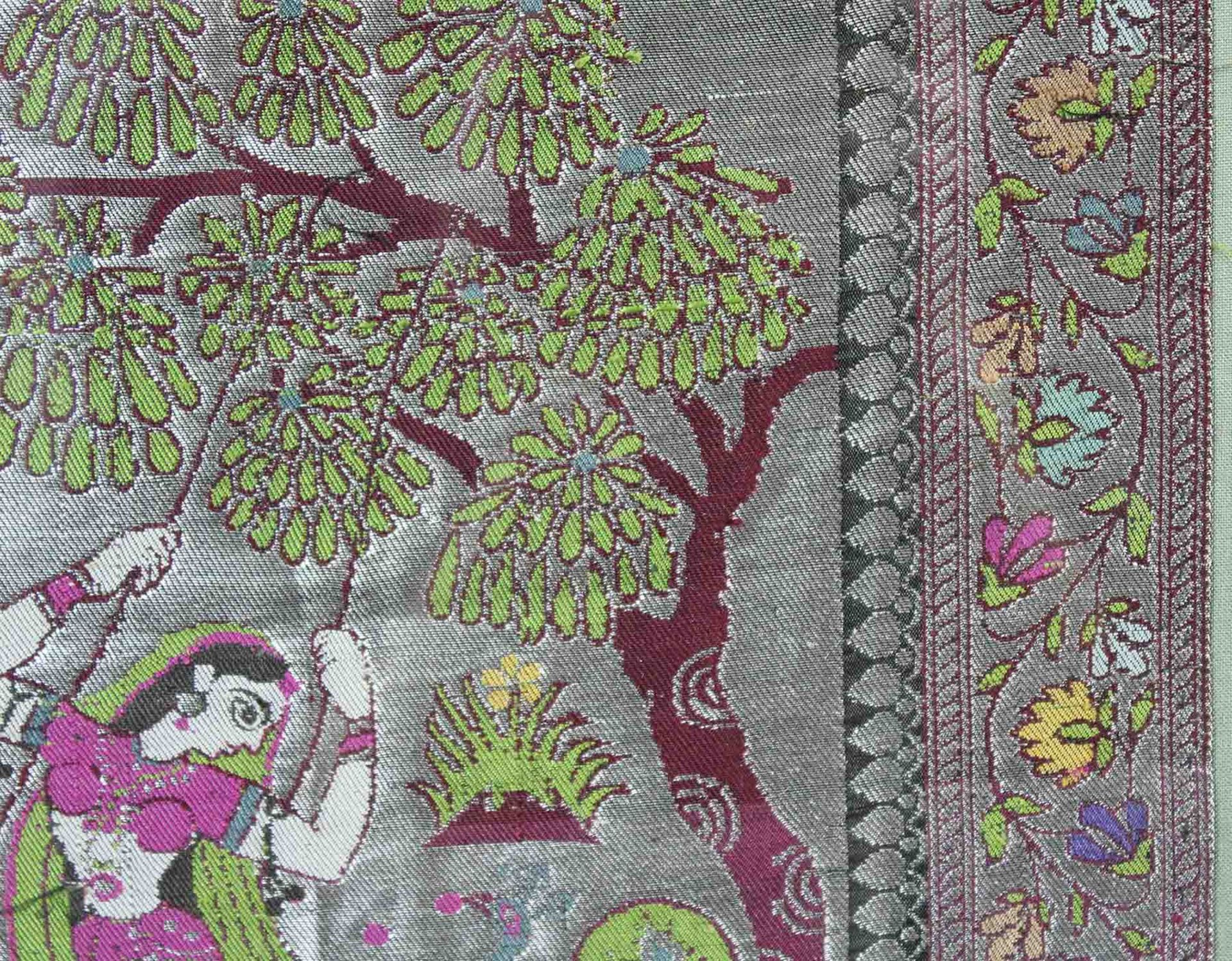 Brocade fabric. India, old. Silk and silver and gold colored metal. - Image 8 of 11