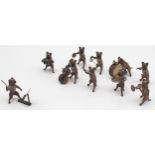 Dog band. 10 small bronzes. Cold painted. Vienna? Up to 4.5 cm high.