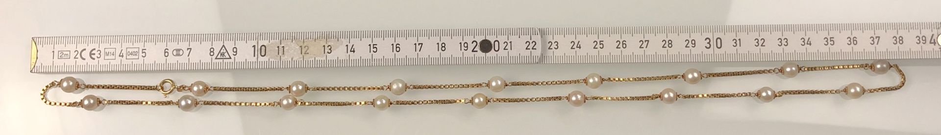 Necklace. Yellow gold 750 with cultured pearls. Gross 27.1 grams. - Image 8 of 10