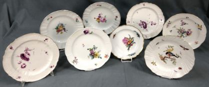 8 plates porcelain. Old. 4 x Meissen, 2 x KPM, 2 x Höchst (red).