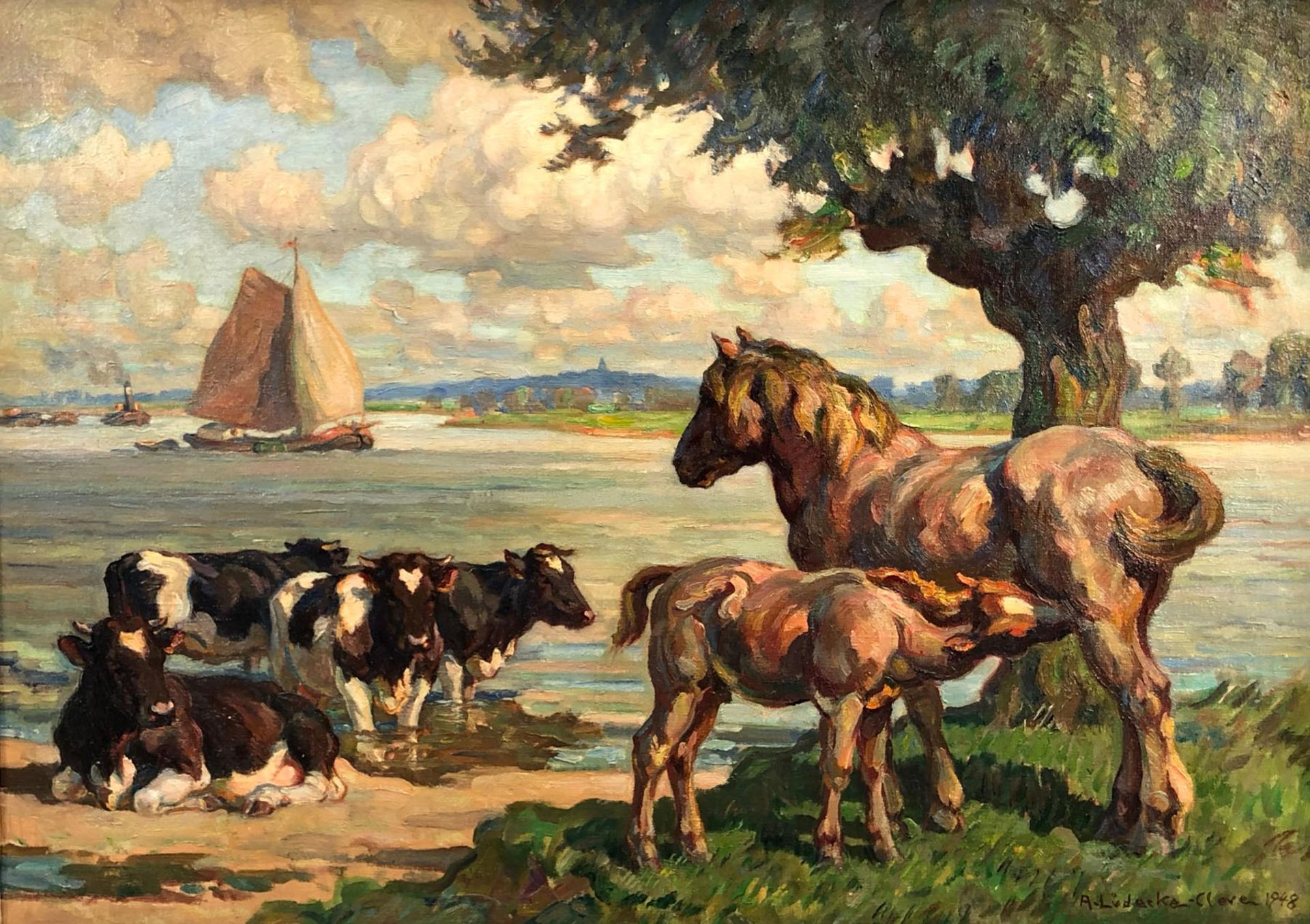 August LÜDECKE-CLEVE (1868 - 1957). ''Am Niederrhein''.