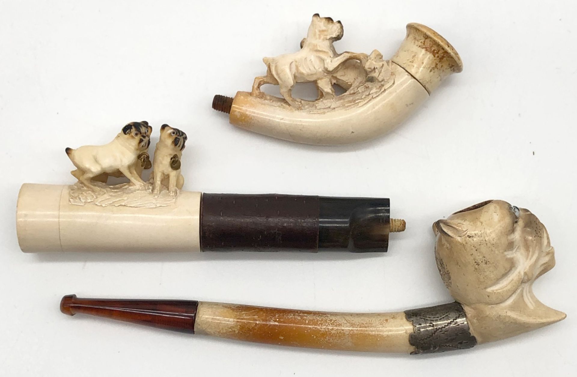 3 meerschaum pipes with pug. One with a case. Probably 120 - 180 years old - Image 7 of 18