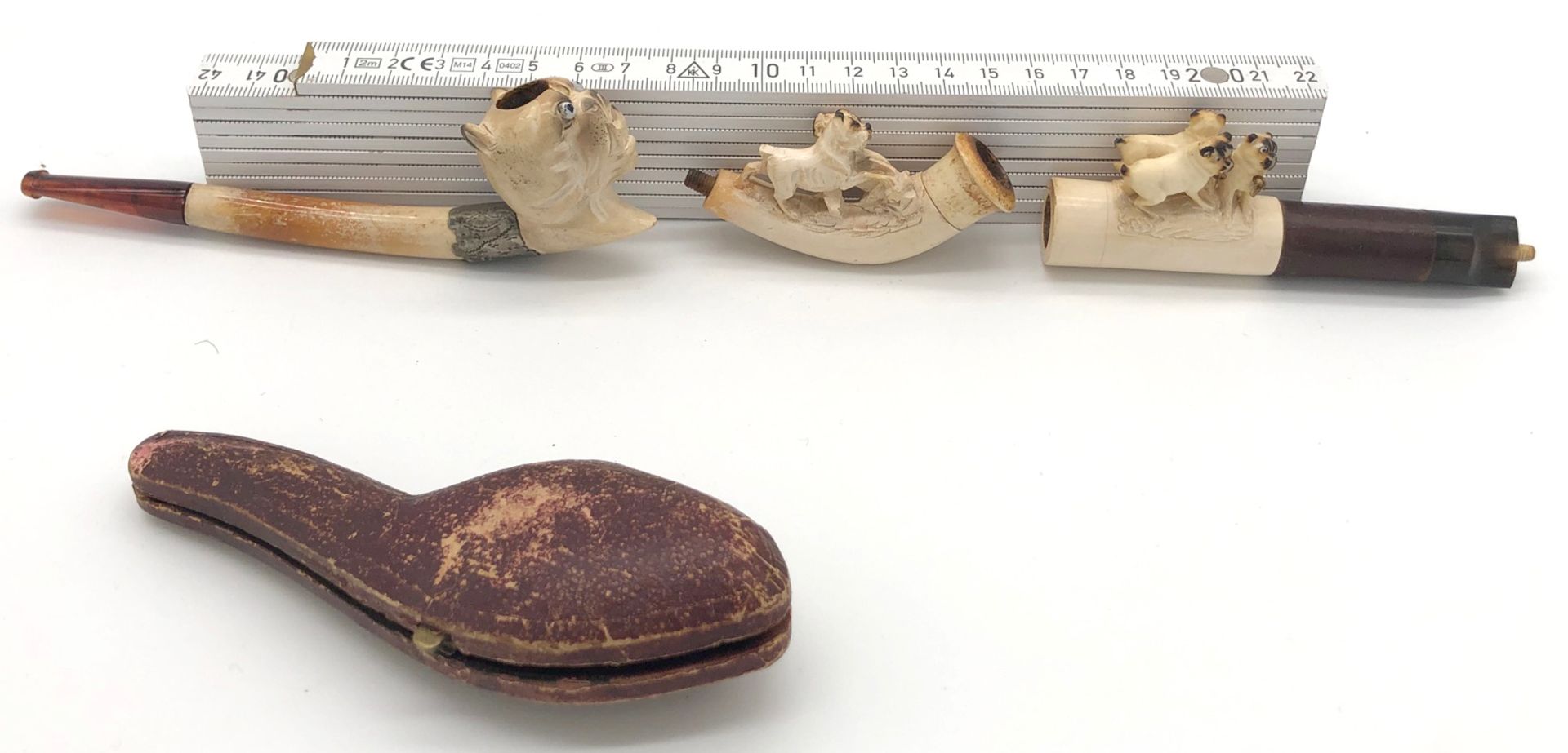 3 meerschaum pipes with pug. One with a case. Probably 120 - 180 years old - Image 11 of 18