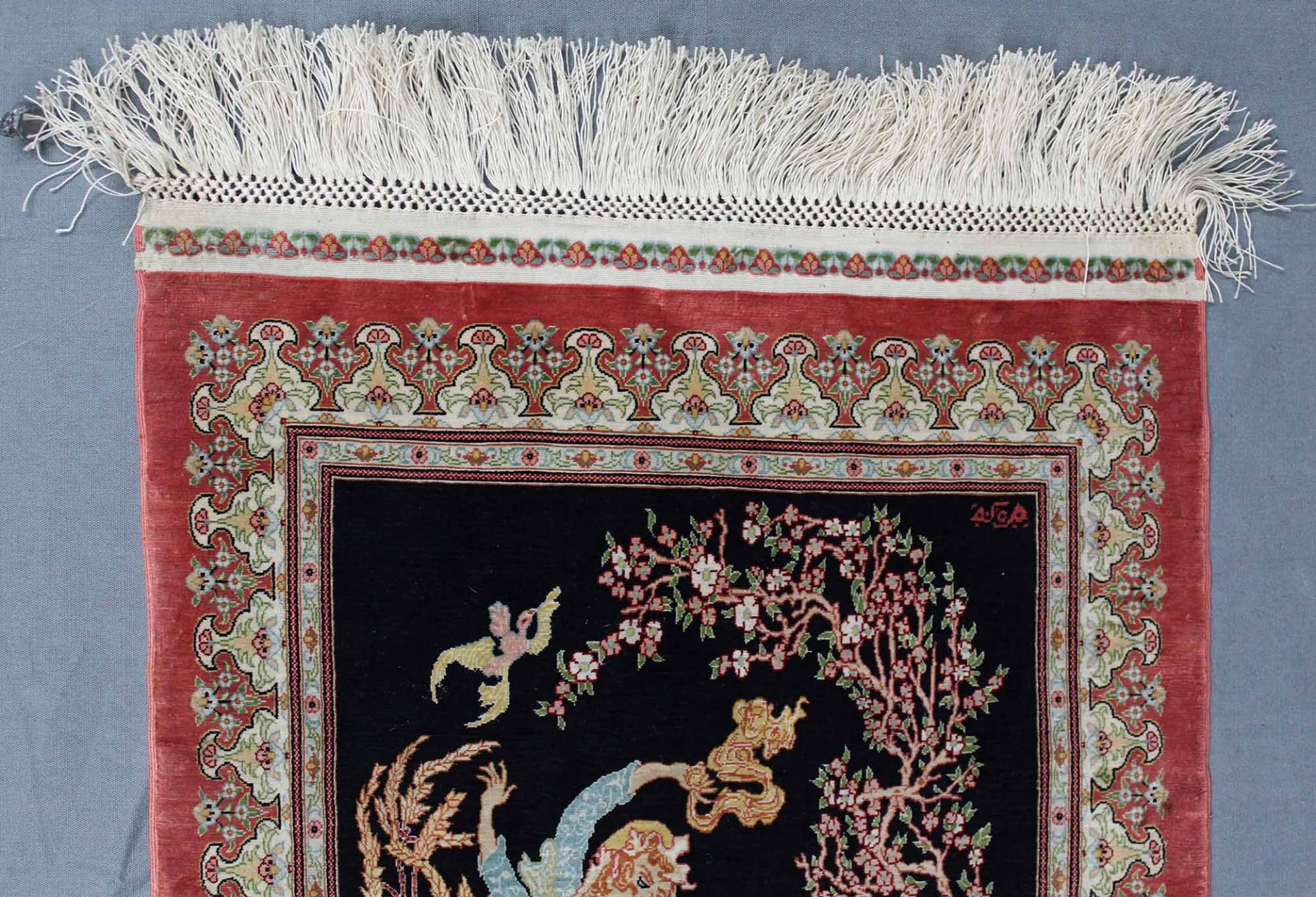 Hereke silk tapestry. Turkey. Insanely fine weave, 18 x 18. - Image 4 of 8