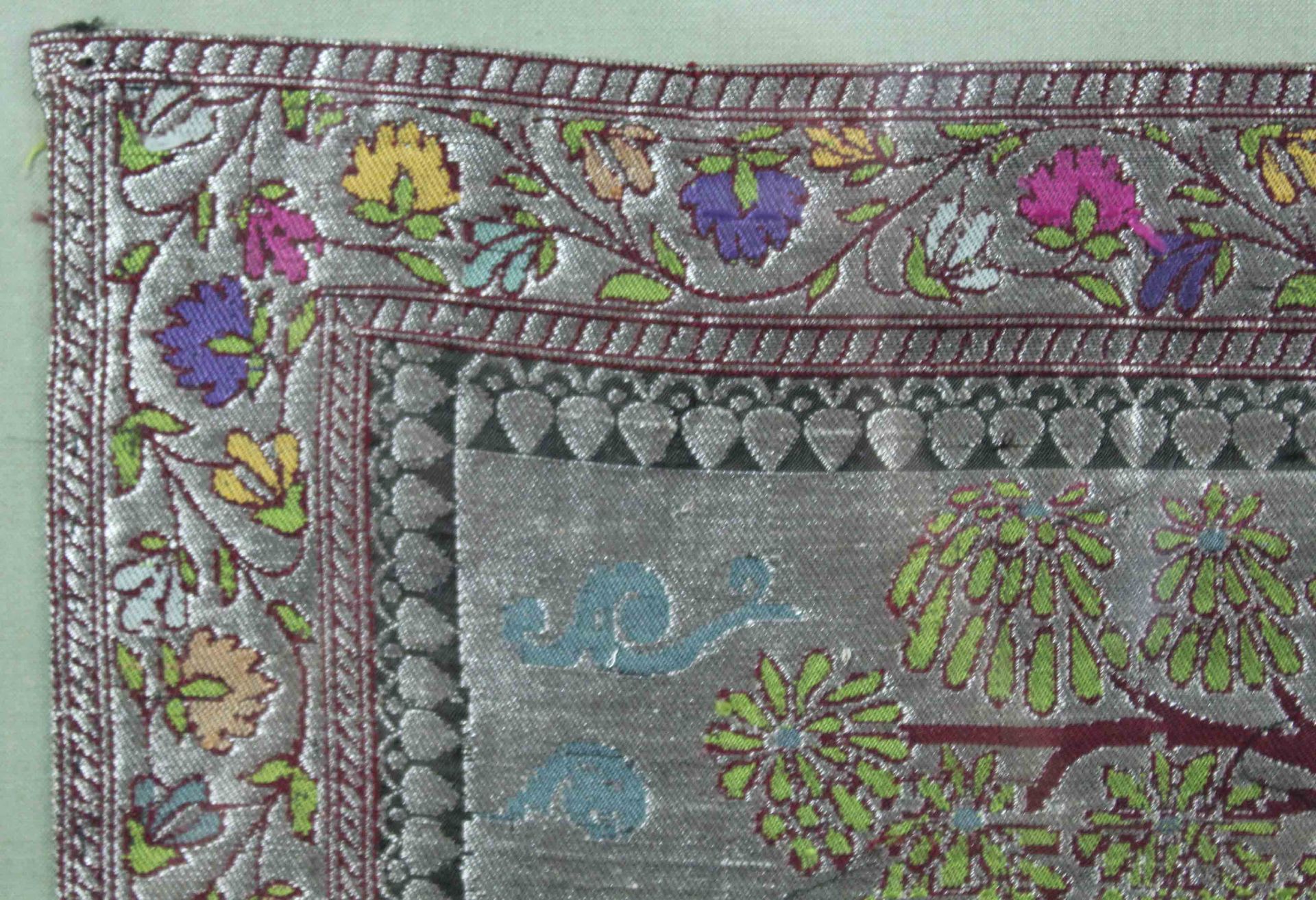 Brocade fabric. India, old. Silk and silver and gold colored metal. - Image 5 of 11