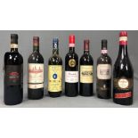 7 whole bottles of red wine 0.75 L. Also Italy, France, South Africa.