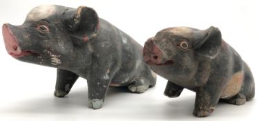 2 figures. Animals. Pigs. Carved and painted wood. Probably West Africa.