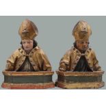 2 sculptures carved wood coloured. Probably 17th century. Germany.