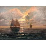 Arthur TOMSON (1858-1905). Sailing ships in the sunset.