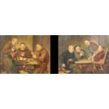 MONOGRAMED (XIX - XX). 2 paintings. Old men drinking.