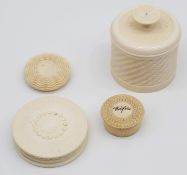 4 tins, probably ivory, 19th century.