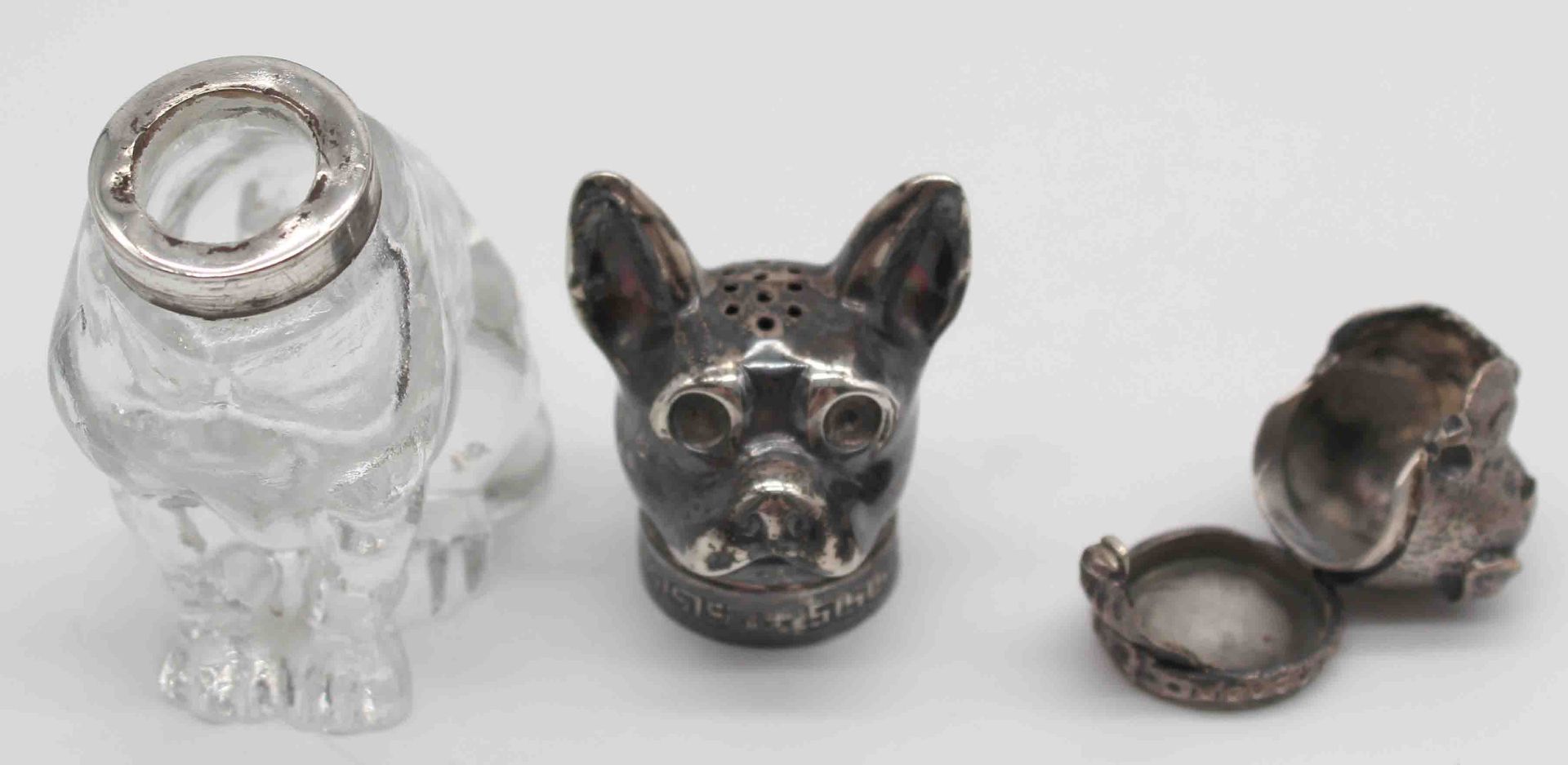 7 figures pug? Partly with silver. Also salt shaker, pillbox. - Image 7 of 23