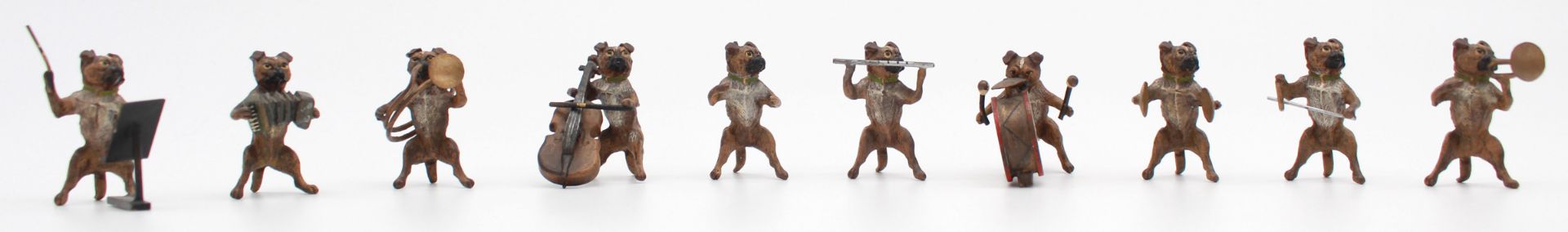 Dog band. 10 small bronzes. Cold painted. Vienna? Up to 4.5 cm high. - Image 12 of 22