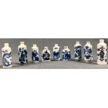 9 porcelain snuff bottles, probably China, old Qing.