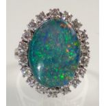 Ring in white gold 585. Opal. With 18 diamonds.