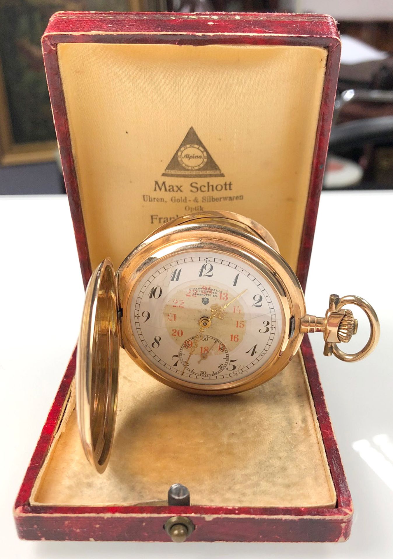 Pocket watch Glashütte. 3 lids yellow gold 14 carat.