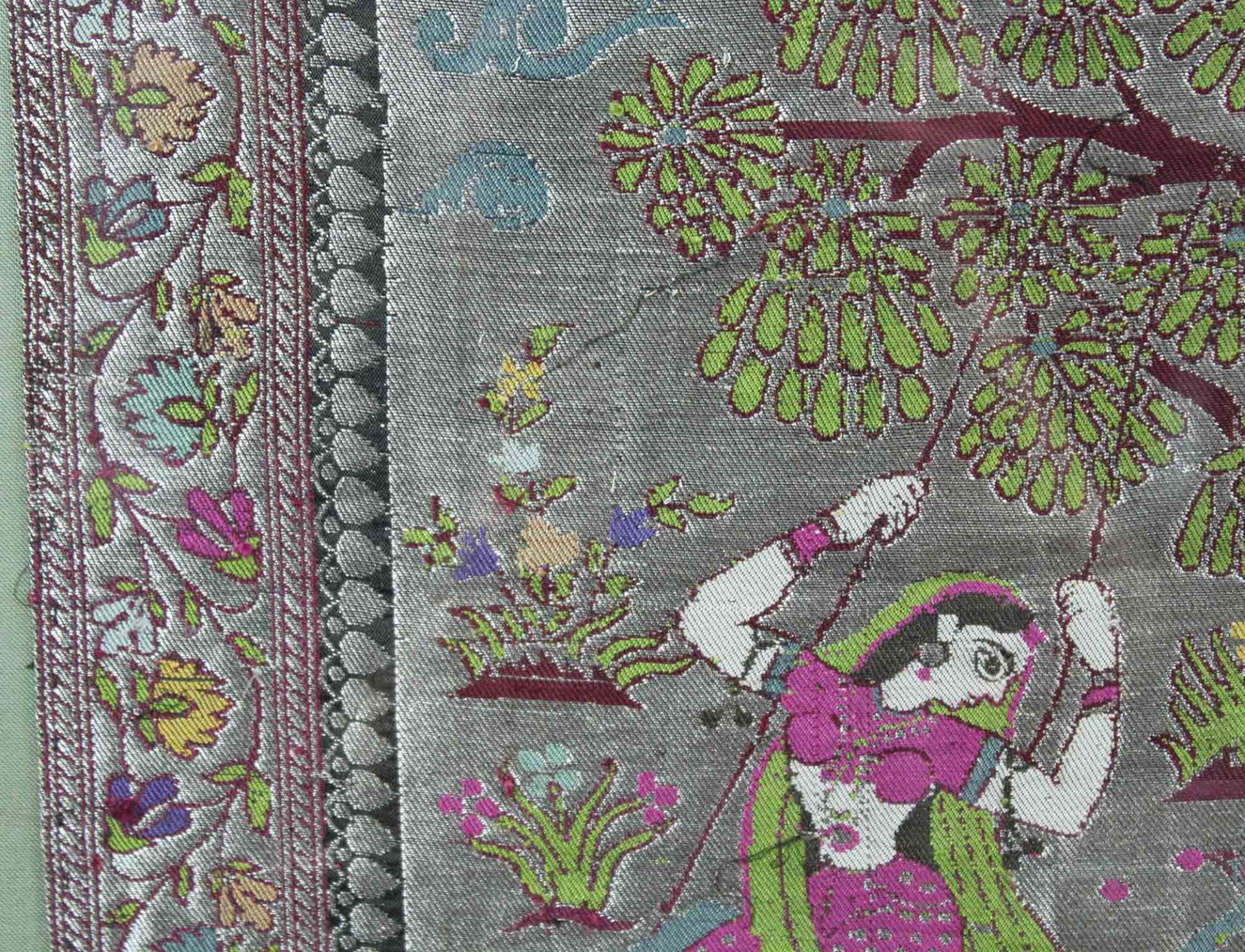 Brocade fabric. India, old. Silk and silver and gold colored metal. - Image 7 of 11